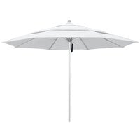 California Umbrella ALTO 118 OLEFIN Venture 11' Round Pulley Lift Umbrella with 1 1/2" Silver Anodized Aluminum Pole - Olefin Canopy - White Fabric
