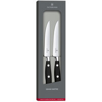 Victorinox 7.7242.2W Grand Maitre 4 1/2 inch Serrated Edge Forged Steak Knife with POM Handle - 2/Set