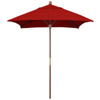 California Umbrella MARE 604 SUNBRELLA 2A Grove 6' Square Push Lift Umbrella with 1 1/2 inch Hardwood Pole - Sunbrella 2A Canopy - Jockey Red Fabric