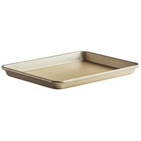 Baker's Mark Quarter Size 18 Gauge Non-Stick 9 1/2" x 13" Gold Wire in Rim Aluminum Bun / Sheet Pan / Tray