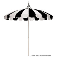 California Umbrella SMPT 852 SUNBRELLA 1 Pagoda 8 1/2' Round Push Lift Umbrella with 1 1/2 inch Aluminum Pole - Sunbrella 1A Canopy - Natural and Black Fabric