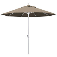 California Umbrella GSPT 908 PACIFICA Pacific Trail 9' Crank Lift Umbrella with 1 1/2 inch Matte White Aluminum Pole - Taupe Fabric