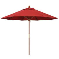 California Umbrella MARE 908 OLEFIN Grove 9' Round Push Lift Umbrella with 1 1/2 inch Hardwood Pole - Olefin Canopy - Red Fabric