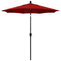 California Umbrella GSPT 758 PACIFICA Pacific Trail 7 1/2' Crank Lift Umbrella with 1 1/2 inch Bronze Aluminum Pole - Red Fabric