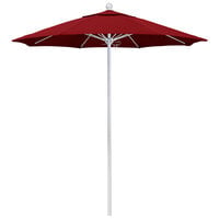 California Umbrella ALTO 758 OLEFIN Venture 7 1/2' Round Push Lift Umbrella with 1 1/2 inch Matte White Aluminum Pole - Olefin Canopy - Red Fabric