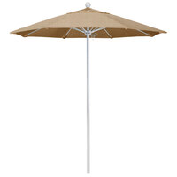 California Umbrella ALTO 758 SUNBRELLA 2A Venture 7 1/2' Round Push Lift Umbrella with 1 1/2 inch Matte White Aluminum Pole - Sunbrella 2A Canopy- Linen Sesame Fabric