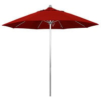 California Umbrella ALTO 908 SUNBRELLA 2A Venture 9' Round Push Lift Umbrella with 1 1/2 inch Silver Anodized Aluminum Pole - Sunbrella 2A Canopy - Jockey Red Fabric