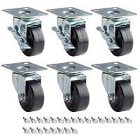 Avantco 178A3PCKIT6 3 inch Swivel Plate Casters with Mounting Hardware - 6/Set