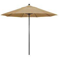 California Umbrella EFFO 908 SUNBRELLA 2A Oceanside 9' Round Push Lift Umbrella with 1 1/2 inch Fiberglass Pole - Sunbrella 2A Canopy - Linen Sesame Fabric