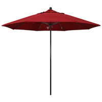 California Umbrella EFFO 908 PACIFICA Oceanside 9' Round Push Lift Umbrella with 1 1/2 inch Fiberglass Pole - Pacifica Canopy - Red Fabric