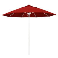 California Umbrella ALTO 908 PACIFICA Venture 9' Round Push Lift Umbrella with 1 1/2 inch Matte White Aluminum Pole - Pacifica Canopy - Red Fabric