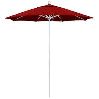 California Umbrella ALTO 758 PACIFICA Venture 7 1/2' Round Push Lift Umbrella with 1 1/2 inch Matte White Aluminum Pole - Pacifica Canopy - Red Fabric