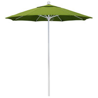 California Umbrella ALTO 758 SUNBRELLA 2A Venture 7 1/2' Round Push Lift Umbrella with 1 1/2 inch Matte White Aluminum Pole - Sunbrella 2A Canopy - Macaw Fabric