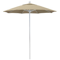 California Umbrella ALTO 758 SUNBRELLA 1A Venture 7 1/2' Round Push Lift Umbrella with 1 1/2 inch Matte White Aluminum Pole - Sunbrella 1A Canopy - Antique Beige Fabric
