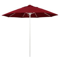 California Umbrella ALTO 908 OLEFIN Venture 9' Round Push Lift Umbrella with 1 1/2 inch Matte White Aluminum Pole - Olefin Canopy - Red Fabric