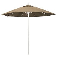 California Umbrella ALTO 908 SUNBRELLA 1A Venture 9' Round Push Lift Umbrella with 1 1/2 inch Matte White Aluminum Pole - Sunbrella 1A Canopy - Heather Beige Fabric