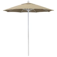 California Umbrella ALTO 758 PACIFICA Venture 7 1/2' Round Push Lift Umbrella with 1 1/2 inch Matte White Aluminum Pole - Pacifica Canopy - Beige Fabric