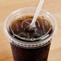 Fabri-Kal LGC9/10 Greenware Compostable Clear Plastic Lid with Straw Slot - 100/Pack