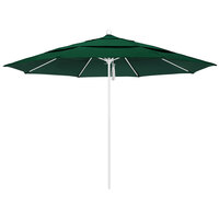 California Umbrella ALTO 118 SUNBRELLA 1A Venture 11' Round Pulley Lift Umbrella with 1 1/2 inch Matte White Aluminum Pole - Sunbrella 1A Canopy - Forest Green Fabric