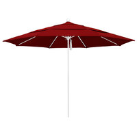 California Umbrella ALTO 118 SUNBRELLA 2A Venture 11' Round Pulley Lift Umbrella with 1 1/2 inch Matte White Aluminum Pole - Sunbrella 2A Canopy - Jockey Red Fabric
