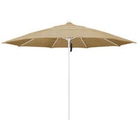 California Umbrella ALTO 118 SUNBRELLA 2A Venture 11' Round Pulley Lift Umbrella with 1 1/2 inch Matte White Aluminum Pole - Sunbrella 2A Canopy - Linen Sesame Fabric