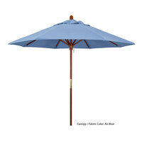 California Umbrella MARE 908 SUNBRELLA 1A Grove 9' Round Push Lift Umbrella with 1 1/2 inch Hardwood Pole - Sunbrella 1A Canopy - Air Blue Fabric