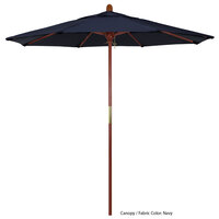 California Umbrella MARE 758 SUNBRELLA 1A Grove 7 1/2' Round Push Lift Umbrella with 1 1/2 inch Hardwood Pole - Sunbrella 1A Canopy - Seville Seaside Fabric