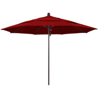 California Umbrella ALTO 118 SUNBRELLA 2A Venture 11' Round Pulley Lift Umbrella with 1 1/2 inch Bronze Aluminum Pole - Sunbrella 2A Canopy - Jockey Red Fabric