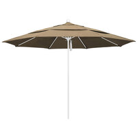 California Umbrella ALTO 118 SUNBRELLA 1A Venture 11' Round Pulley Lift Umbrella with 1 1/2 inch Matte White Aluminum Pole - Sunbrella 1A Canopy - Heather Beige Fabric