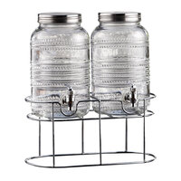 The Jay Companies 310235-GB 1 Gallon Style Setter Liam Double Beaded Glass Beverage Dispenser Set with Silver Wire Stand