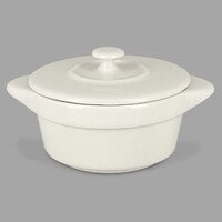 RAK Porcelain CFRD09WH Chef's Fusion 3.8 oz. Sand White Porcelain Mini Cocotte with Lid - 12/Case