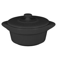 RAK Porcelain CFRD09BK Chef's Fusion 3.8 oz. Volcano Black Porcelain Mini Cocotte with Lid - 12/Case