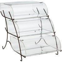 Rosseto BK023 Clear Acrylic Three-Tier Pastry Display Case with Bronze Wire Stand - 22 7/16" x 15" x 17 1/4"