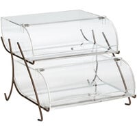 Rosseto BK022 Clear Acrylic Two-Tier Pastry Display Case with Bronze Wire Stand - 22 7/16" x 15" x 13"