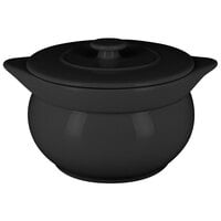 RAK Porcelain CFST15BK Chef's Fusion 38.9 oz. Volcano Black Round Porcelain Tureen with Lid - 2/Case