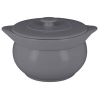 RAK Porcelain CFST15GY Chef's Fusion 38.9 oz. Stone Gray Round Porcelain Tureen with Lid - 2/Case