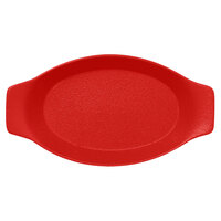 RAK Porcelain NFOPOD25BR Neo Fusion 9 7/8 inch x 5 1/2 inch Ember Red Porcelain Oval Dish with Handles - 24/Case