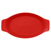 RAK Porcelain NFOPOD30BR Neo Fusion 11 13/16 inch x 6 5/16 inch Ember Red Porcelain Oval Dish with Handles - 6/Case
