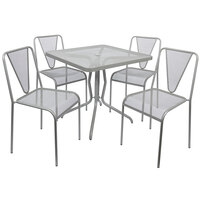 BFM Seating YQ-TS32S Nexus 32 inch Square Titanium Silver E-Coated Steel Outdoor Dining Height Table Set
