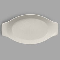 RAK Porcelain NFOPOD25WH Neo Fusion 9 7/8 inch x 5 1/2 inch Sand White Porcelain Oval Dish with Handles - 24/Case