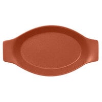 RAK Porcelain NFOPOD20BW Neo Fusion 7 7/8 inch x 4 5/16 inch Terra Brown Porcelain Oval Dish with Handles - 12/Case