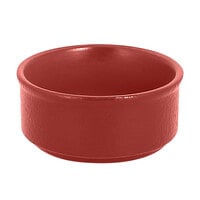 RAK Porcelain NFBABR02DR Neo Fusion 3.4 oz. Magma Dark Red Stackable Porcelain Ramekin - 12/Case