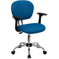 Flash Furniture H-2376-F-TUR-ARMS-GG Mid-Back Turquoise Mesh Office Chair with Nylon Arms and Chrome Base