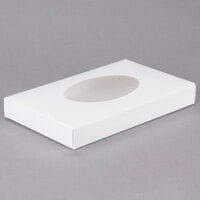 9 1/4 inch x 5 1/2 inch x 1 1/8 inch White 1 lb. 1-Piece Candy Box with Oval Window   - 250/Case