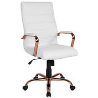 Flash Furniture GO-2286H-WH-RSGLD-GG High-Back White Leather Swivel Office Chair with Rose Gold Base and Arms