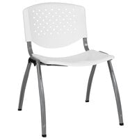 Flash Furniture RUT-F01A-WH-GG Hercules Series White Plastic Stack Chair with Titanium Frame