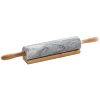 Fox Run 4050 10" White Marble Rolling Pin with Wood Handles and Base