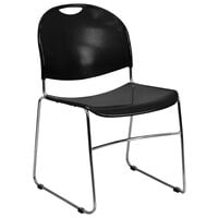 Flash Furniture RUT-188-BK-CHR-GG Hercules Series Black Ultra-Compact Stack Chair with Chrome Frame