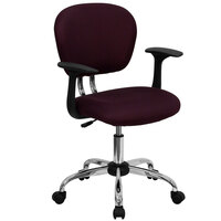 Flash Furniture H-2376-F-BY-ARMS-GG Mid-Back Burgundy Mesh Office Chair with Nylon Arms and Chrome Base