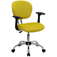 Flash Furniture H-2376-F-YEL-ARMS-GG Mid-Back Yellow Mesh Office Chair with Nylon Arms and Chrome Base
